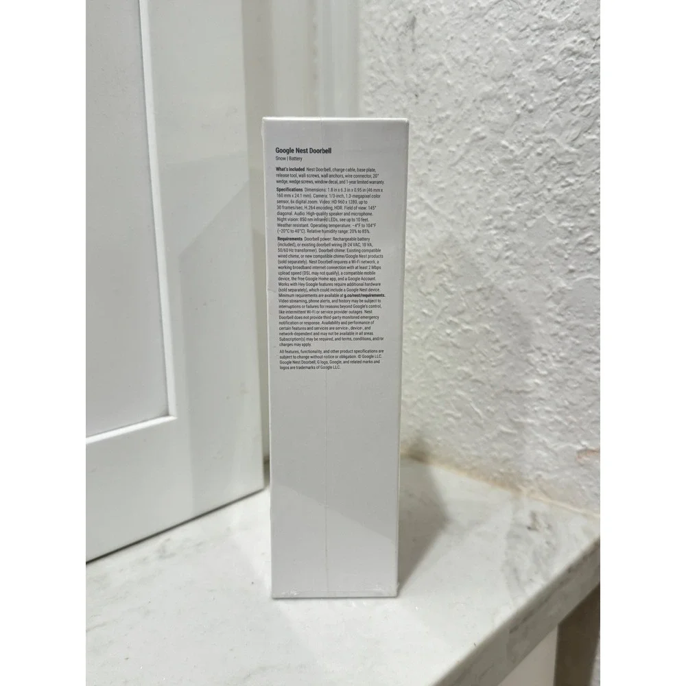 NEW Google Nest Doorbell Battery Snow White GA01318-Wireless Smart Home Security